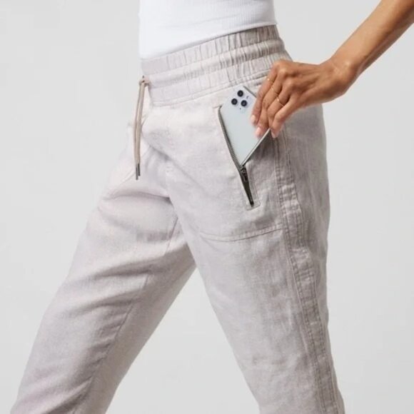 Athleta Cabo 100% Linen Jogger Micro Cheetah Print Sweatpants Light Beige - Picture 3 of 12